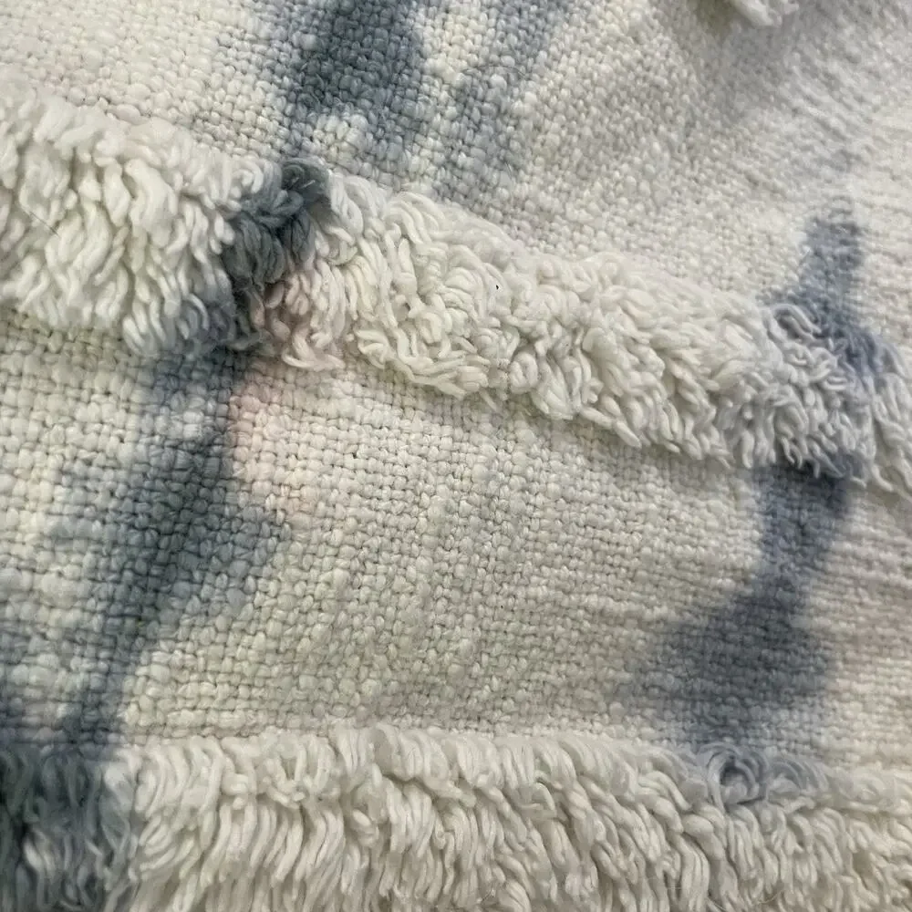 Rachel Zoe Tie Dye Throw Blanket Blue Chenille Tassels Coastal Beach House 52x67